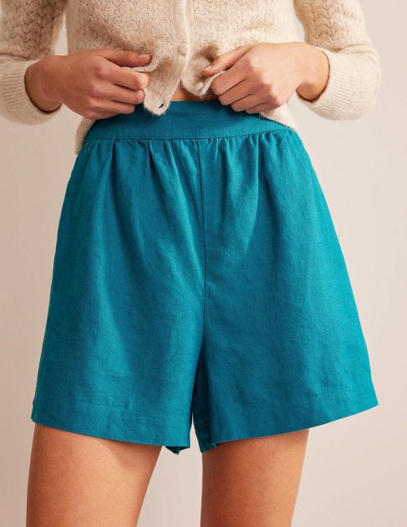 Turquoise Women's Boden Pull-on Linen Shorts | 30176RCTV