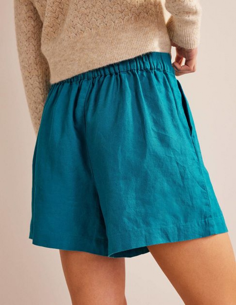 Turquoise Women's Boden Pull-on Linen Shorts | 30176RCTV