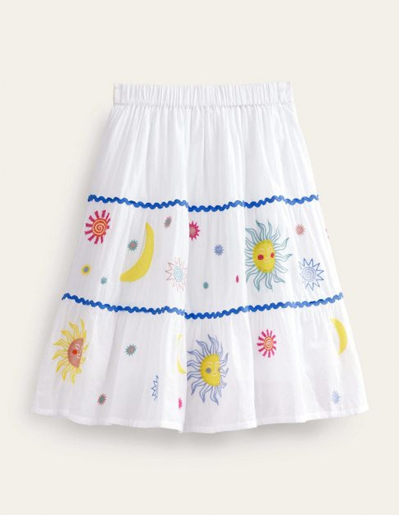 White Kids' Boden Celestial Applique Skirts | 17083XRSI