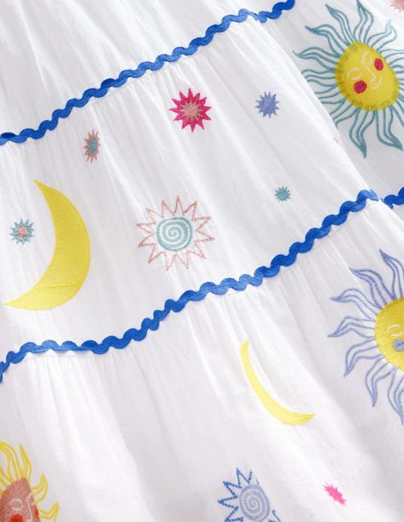 White Kids' Boden Celestial Applique Skirts | 17083XRSI