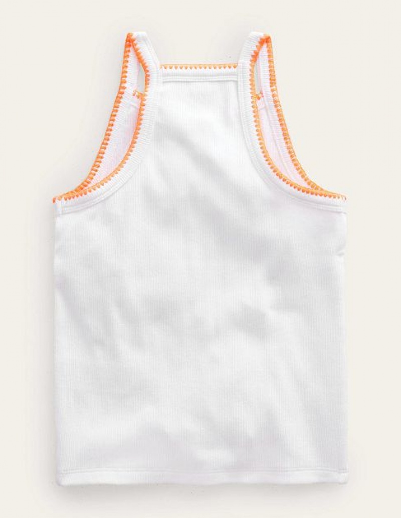 White Kids' Boden Cut Away Tanks | 93708VEFL