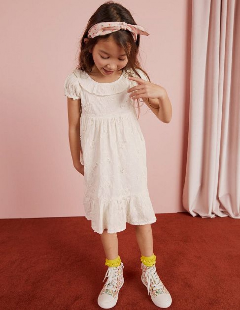 White Kids' Boden Dip Hem Broderie Dress | 01267WQZE