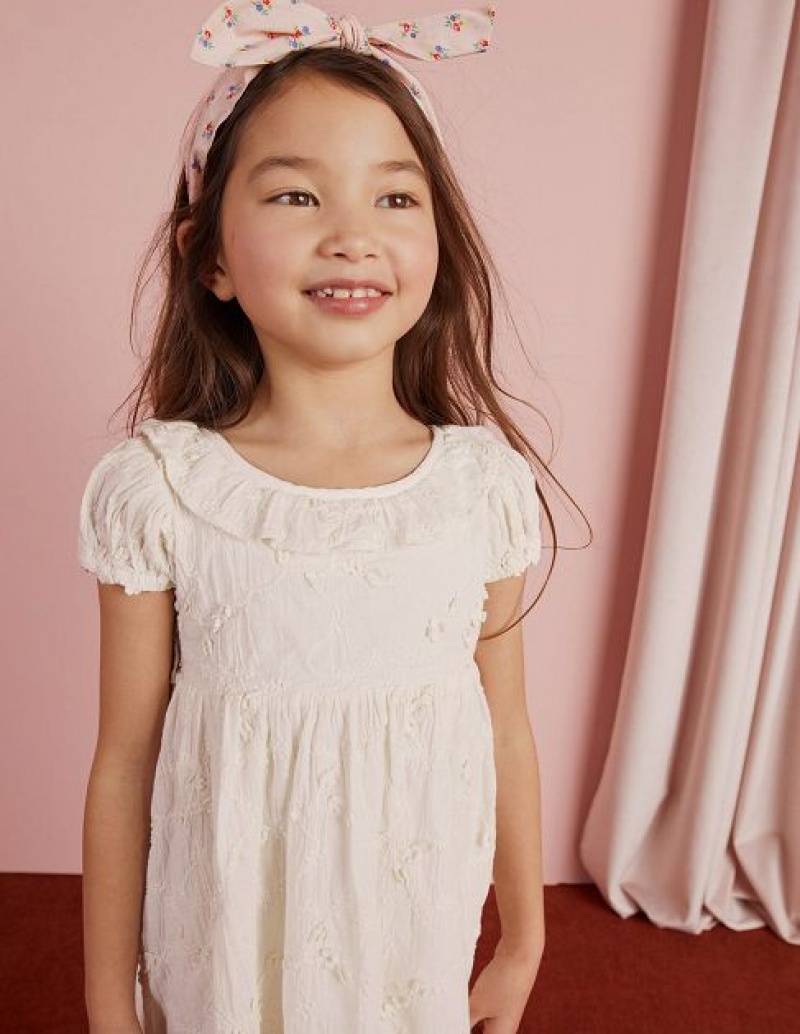 White Kids' Boden Dip Hem Broderie Dress | 01267WQZE