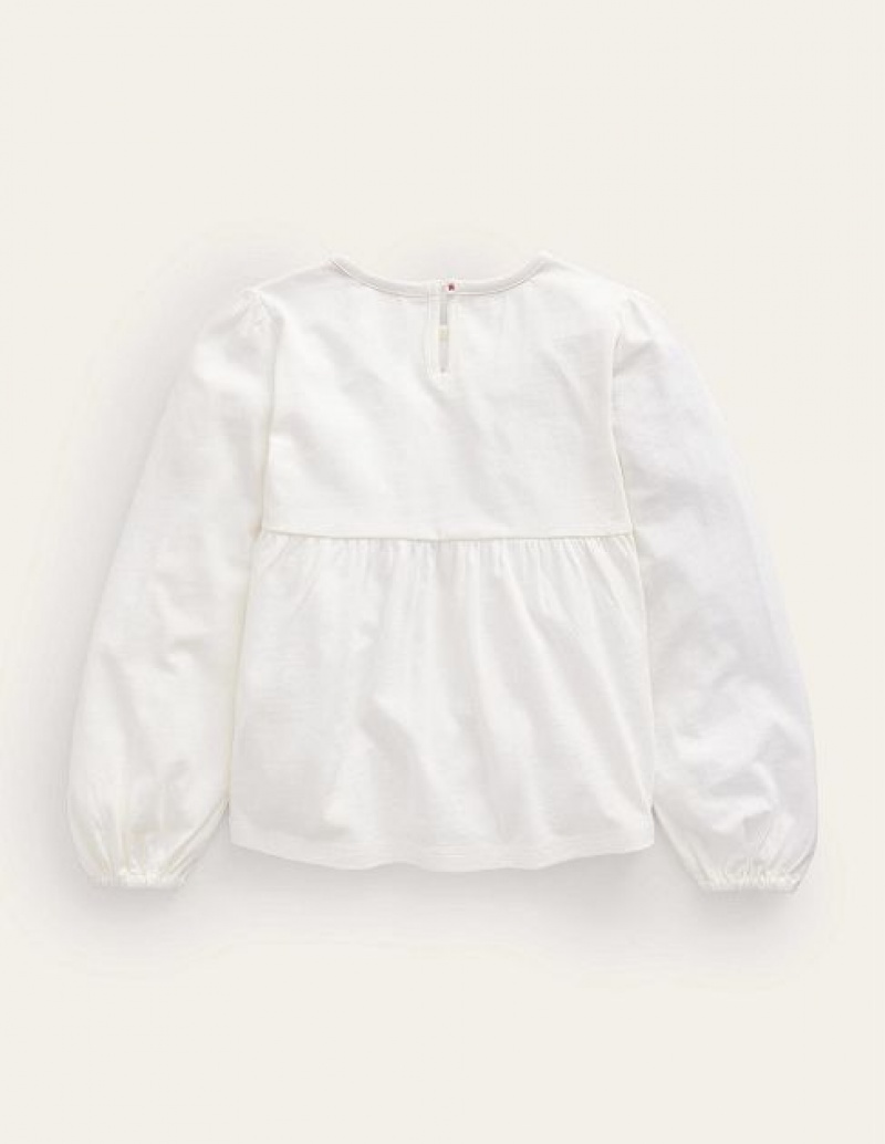 White Kids' Boden Embroidered Jersey Tops | 72341GOPS