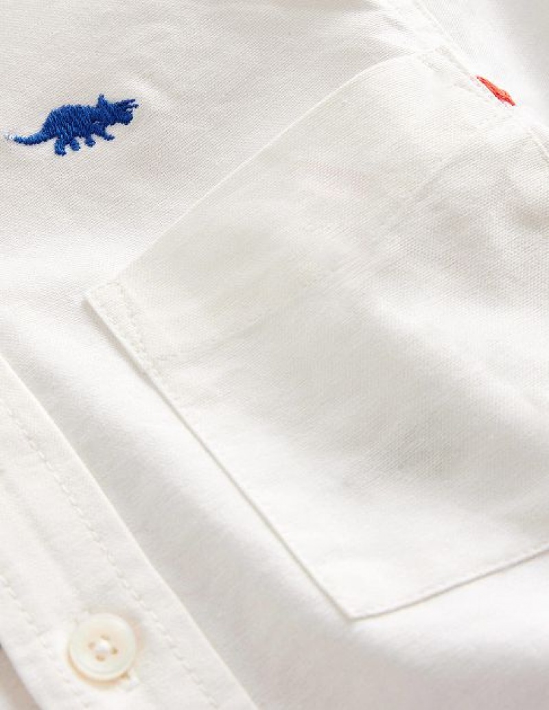 White Kids' Boden Embroidered Oxford Shirts | 81796AZDE