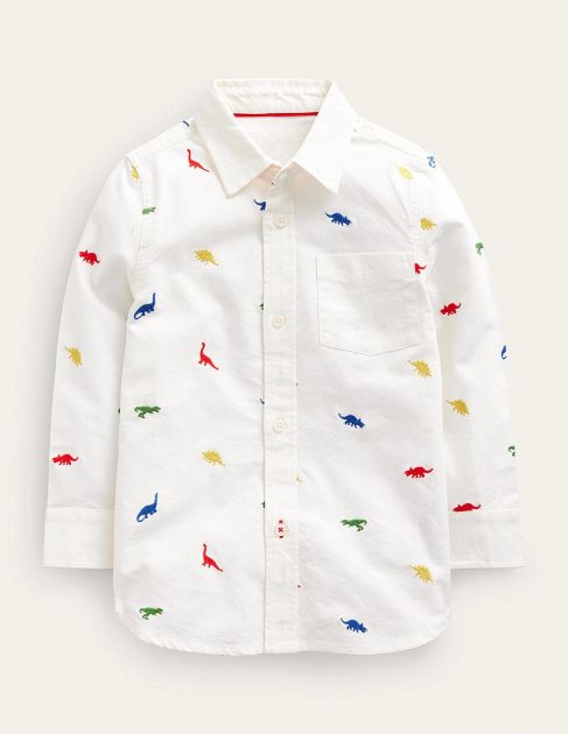 White Kids\' Boden Embroidered Oxford Shirts | 81796AZDE