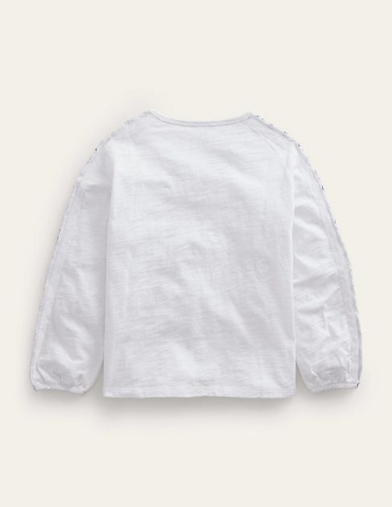 White Kids' Boden Jersey Embroidered Tops | 72490DINQ