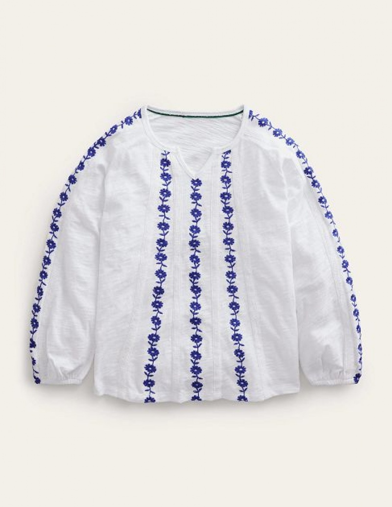 White Kids\' Boden Jersey Embroidered Tops | 72490DINQ