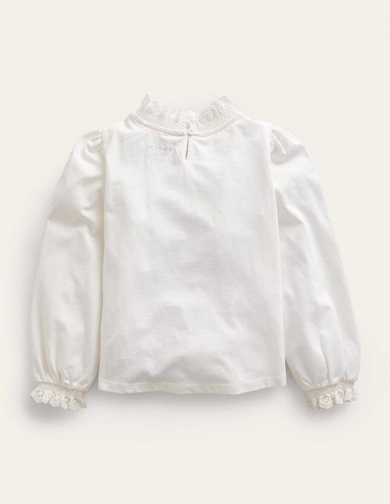 White Kids' Boden Lace Neck Jersey Blouse | 27804ZNWY