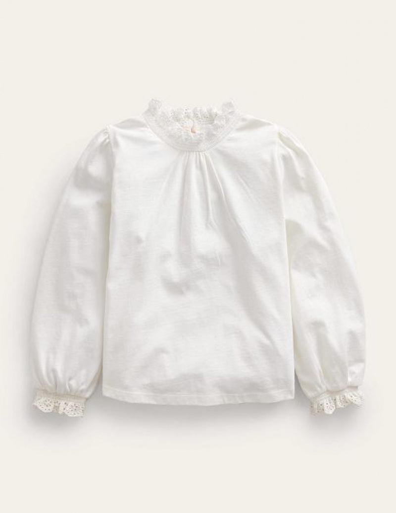 White Kids\' Boden Lace Neck Jersey Blouse | 27804ZNWY