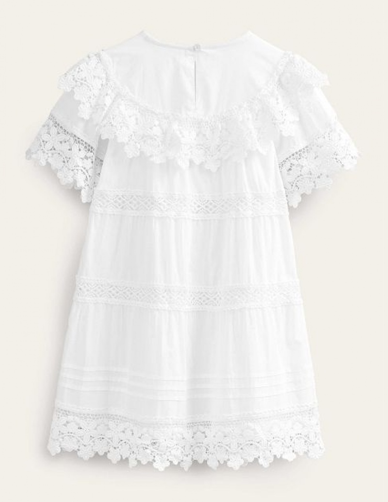 White Kids' Boden Lace Tiered Dress | 25138IZLQ