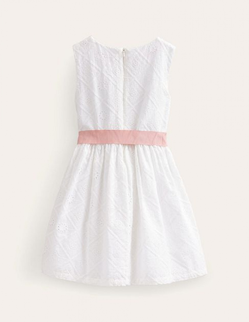 White Kids' Boden Me Broderie Dress | 62390MYXC