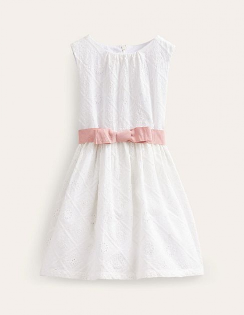 White Kids\' Boden Me Broderie Dress | 62390MYXC