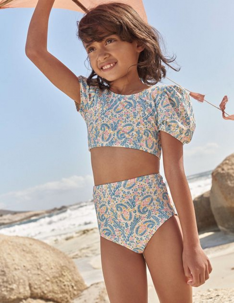 White Kids\' Boden Puff Sleeve Bikinis | 45820ROEP