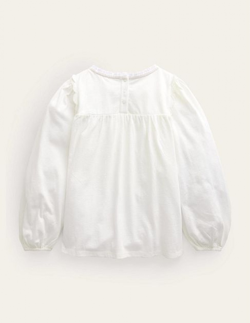 White Kids' Boden Scallop Detail Long Sleeve Tops | 89047VQUT