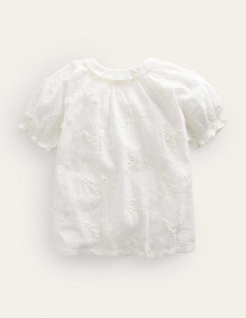 White Kids' Boden Short Puff Sleeve Tops | 75493SDWC