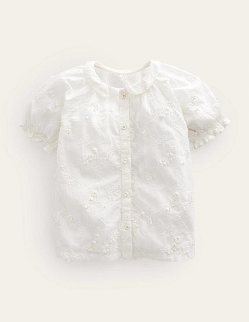 White Kids\' Boden Short Puff Sleeve Tops | 75493SDWC