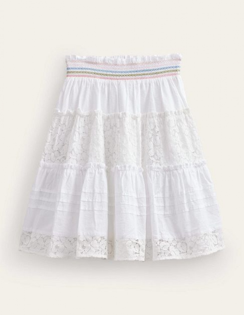 White Kids' Boden Smocked Tiered Skirts | 03847REFV