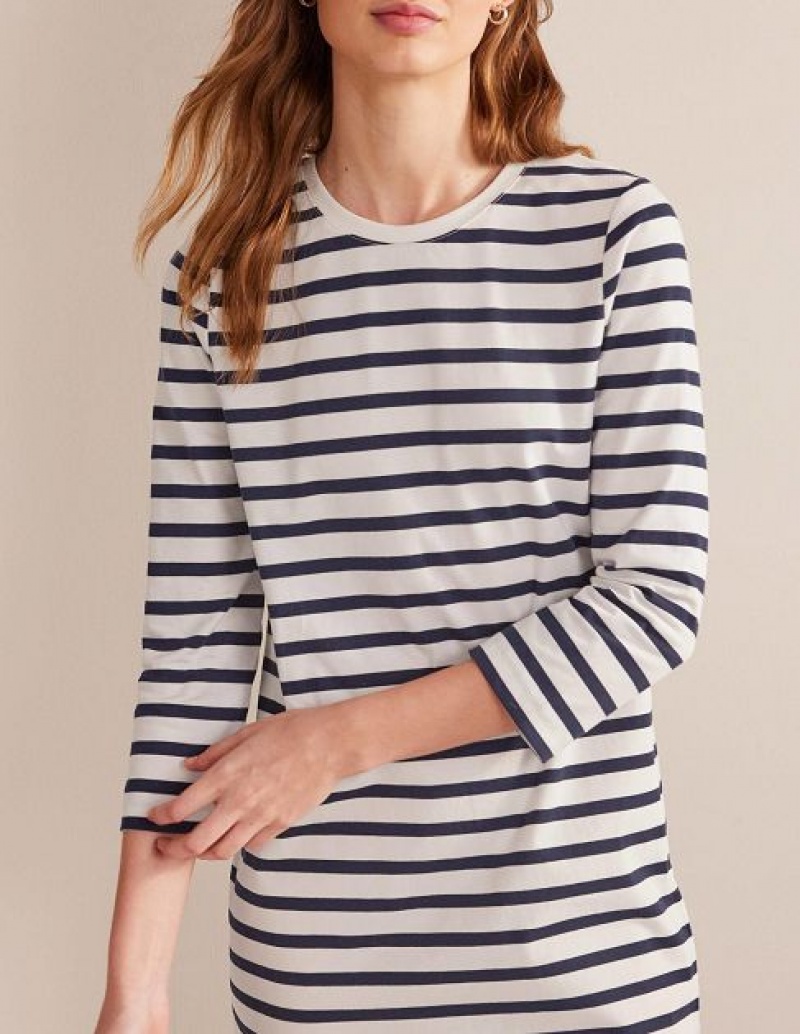 White Navy Stripes Women's Boden Jersey Shirt Dress | 14863HLYD