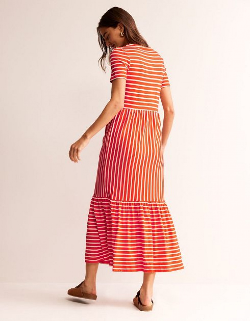 White Stripes Women's Boden Emma Tiered Jersey Midi Dress | 10895GBOW