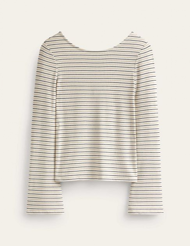 White Stripes Women's Boden Fluted Sleeve Jersey Tops | 67823HVMX