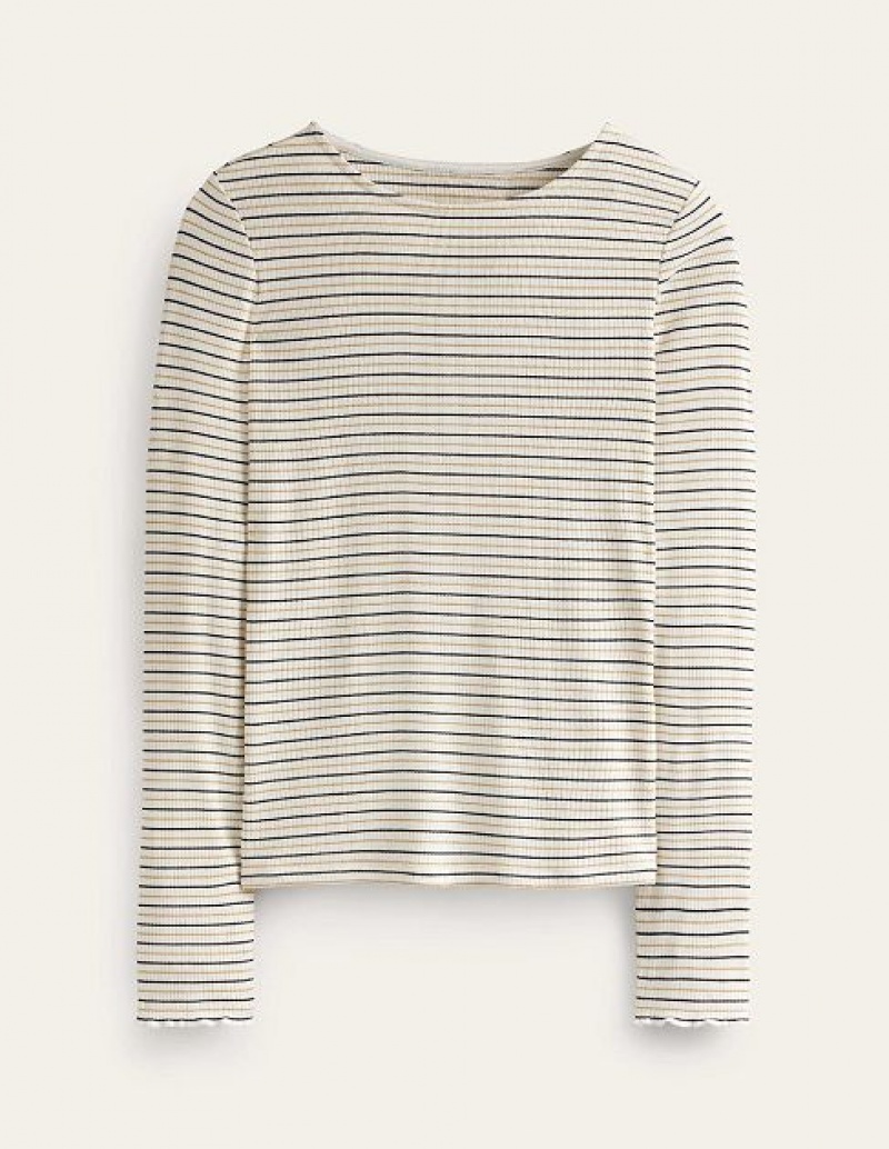 White Stripes Women's Boden Long Sleeve Metallic Tops | 13489AXUS