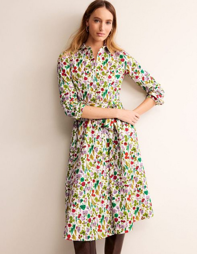 White Women's Boden Amy Cotton Midi Shirt Dress | 81059PJUH