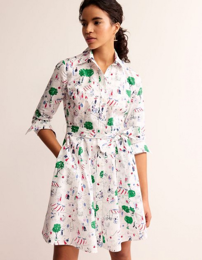 White Women's Boden Amy Cotton Short Shirt Dress | 50378FDQS