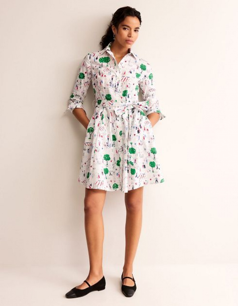 White Women\'s Boden Amy Cotton Short Shirt Dress | 50378FDQS