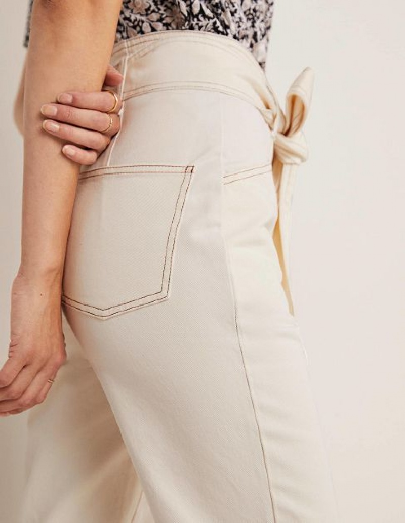 White Women's Boden Belted High Rise Jeans | 60154BIHV