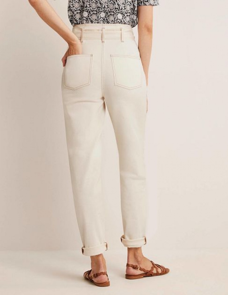 White Women's Boden Belted High Rise Jeans | 60154BIHV