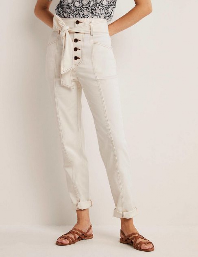 White Women's Boden Belted High Rise Jeans | 60154BIHV