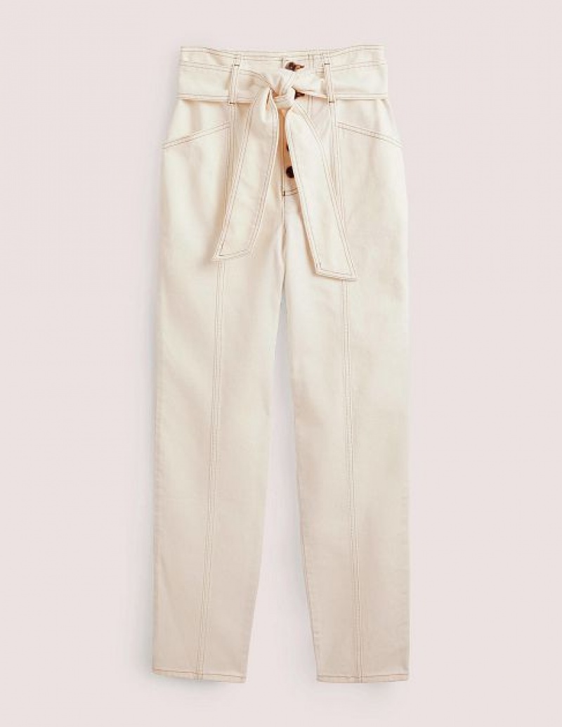 White Women's Boden Belted High Rise Jeans | 60154BIHV