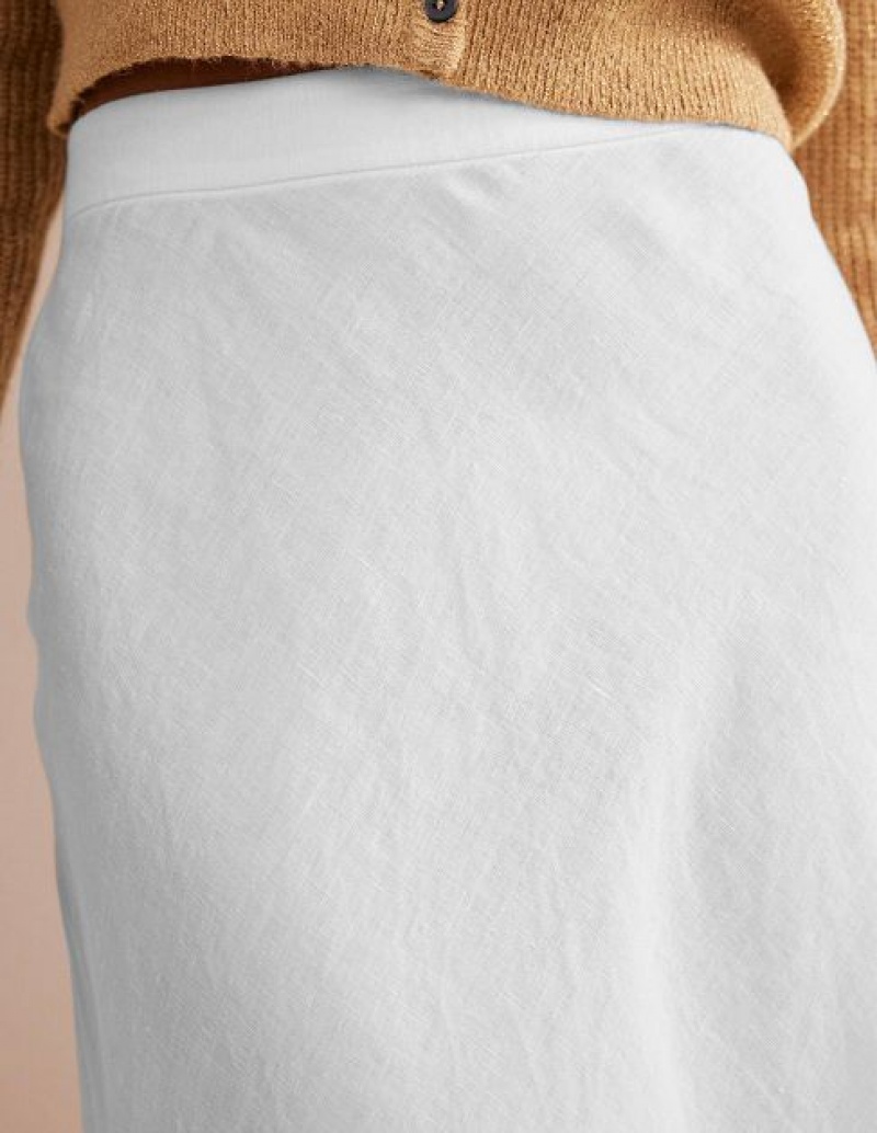 White Women's Boden Bias Linen Skirts | 47312CYFW