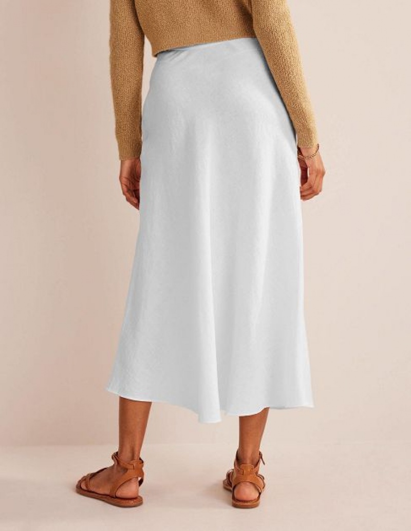 White Women's Boden Bias Linen Skirts | 47312CYFW