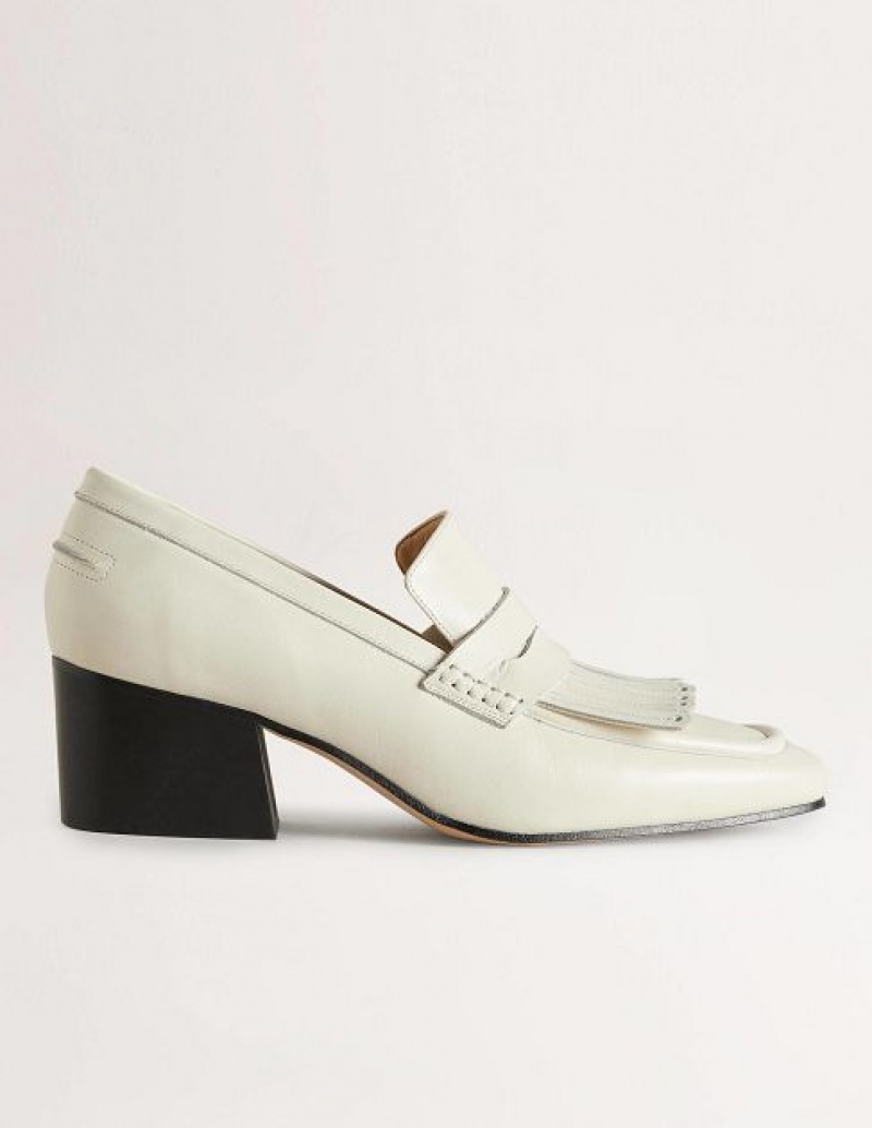 White Women\'s Boden Block Heel Loafers | 95713XYMQ