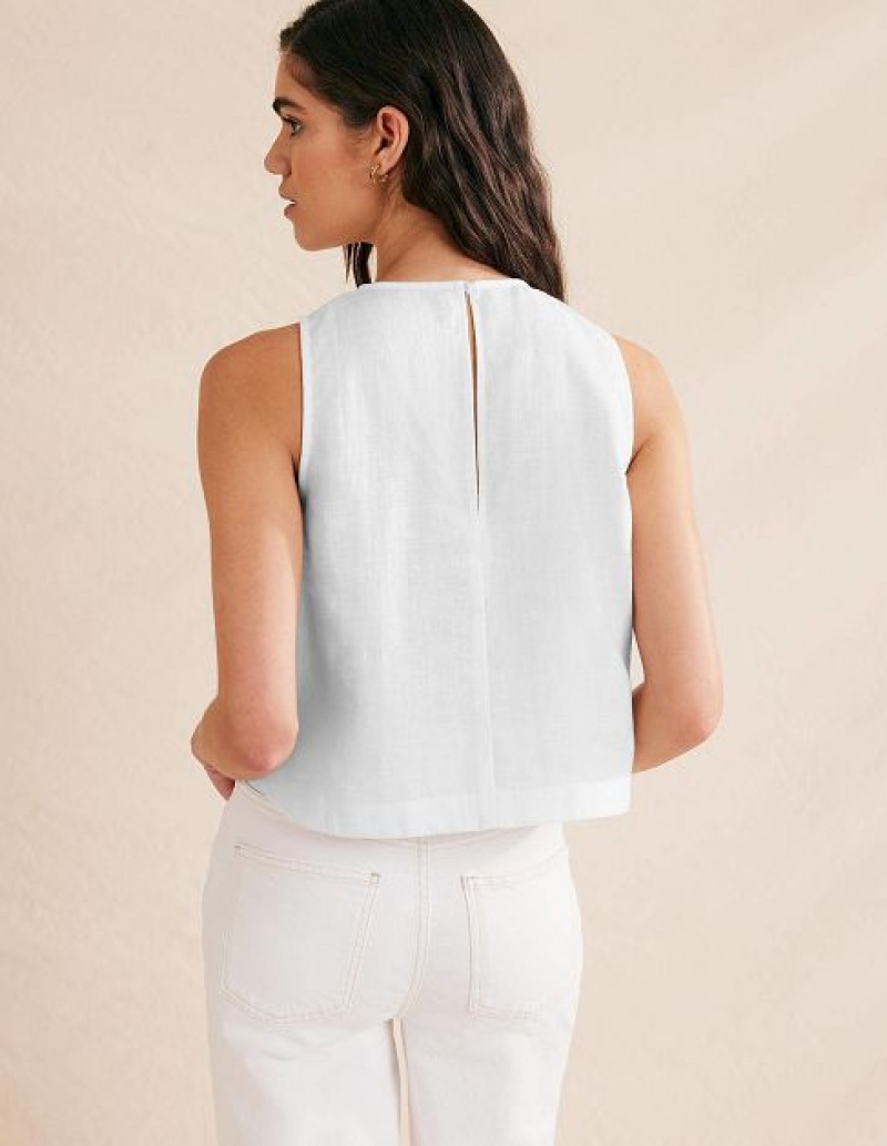 White Women's Boden Boxy Linen Shell Tops | 42831WKAB