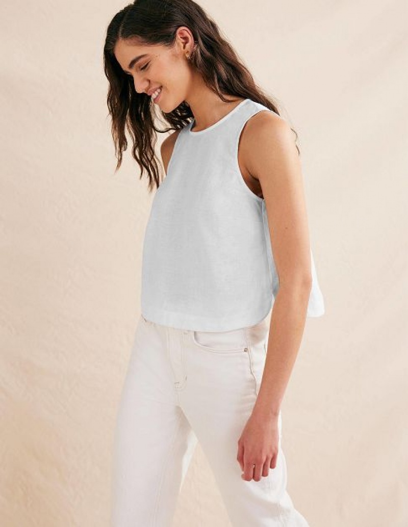 White Women's Boden Boxy Linen Shell Tops | 42831WKAB