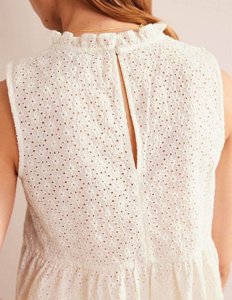 White Women's Boden Broderie Peplum Tops | 96370RHBX