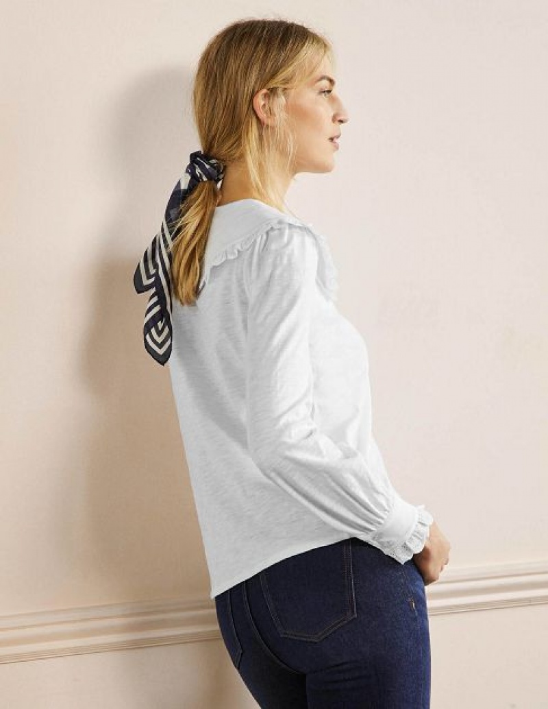 White Women's Boden Collared Jersey Shirts | 42139VHZB