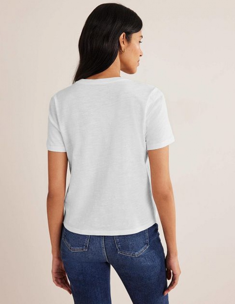 White Women's Boden Cotton Crew Neck T-Shirt | 16037YTOF