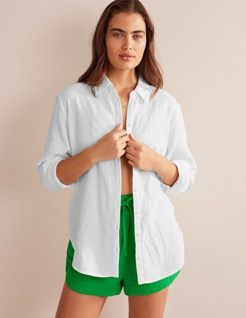 White Women's Boden Cotton Texture Shirts | 13678CSQB