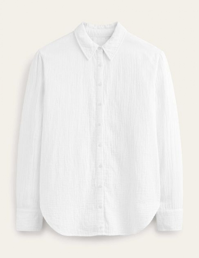 White Women's Boden Cotton Texture Shirts | 13678CSQB