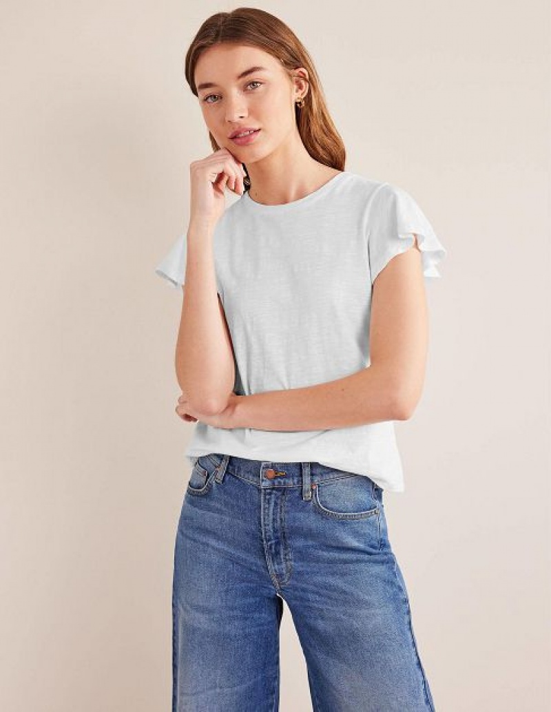 White Women's Boden Crew Neck Flutter T-Shirt | 28657THEP