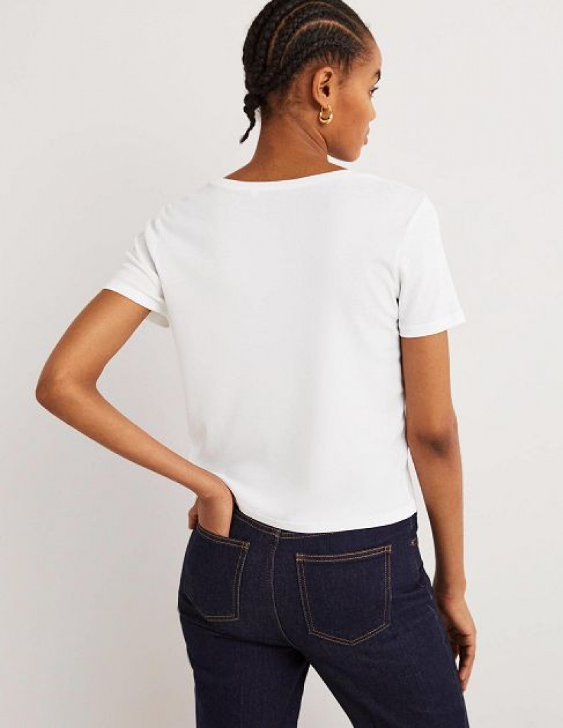 White Women's Boden Crew Neck Jersey T-Shirt | 34187OIJY