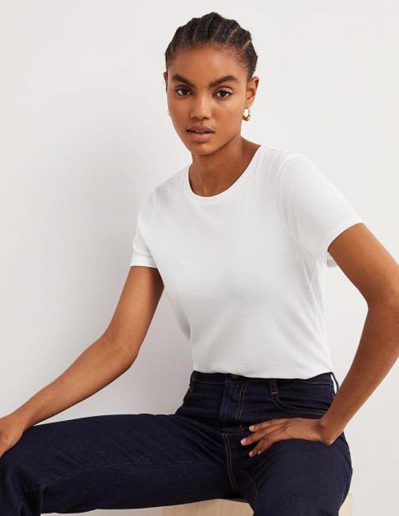 White Women's Boden Crew Neck Jersey T-Shirt | 34187OIJY