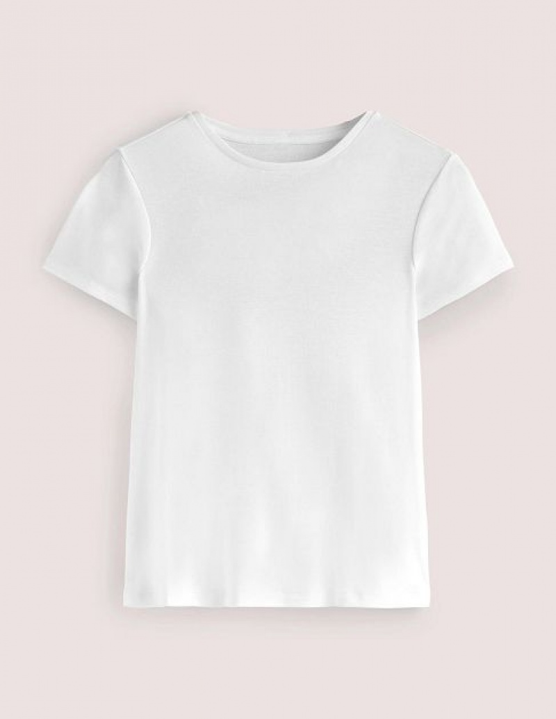 White Women's Boden Crew Neck Jersey T-Shirt | 34187OIJY