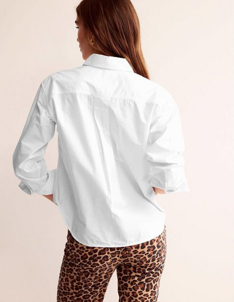 White Women's Boden Cropped Cotton Shirts | 20619FJLX