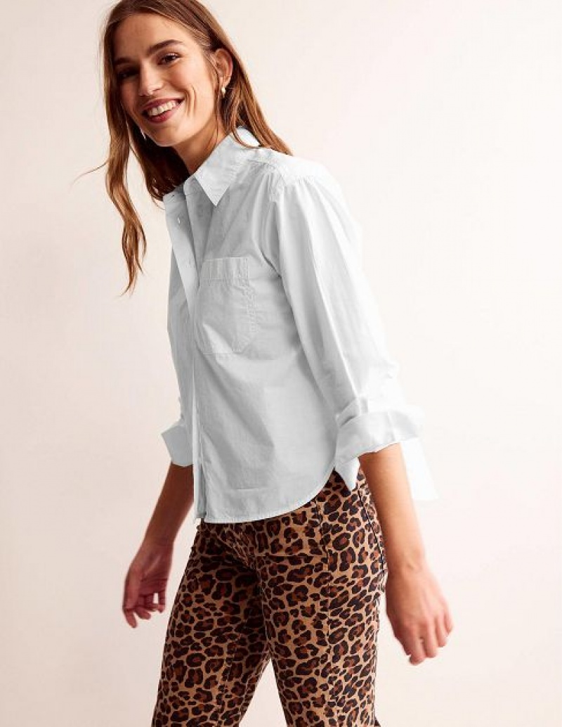 White Women's Boden Cropped Cotton Shirts | 20619FJLX