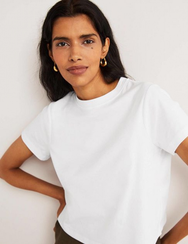 White Women's Boden Cropped Cotton T-Shirt | 18745DXWJ